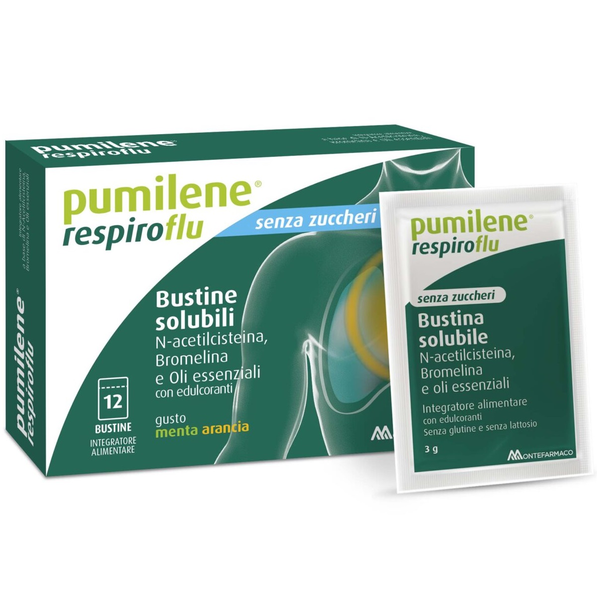 Montefarmaco Pumilene Respiroflu Senza Zucchero12 Bustine - immagine 3