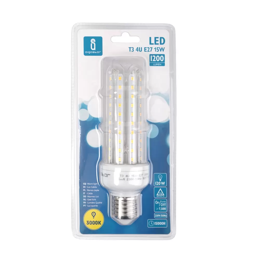 Lampadina Led E27 a tubo a U 15W Bianco caldo 3000K Aigostar - immagine 3