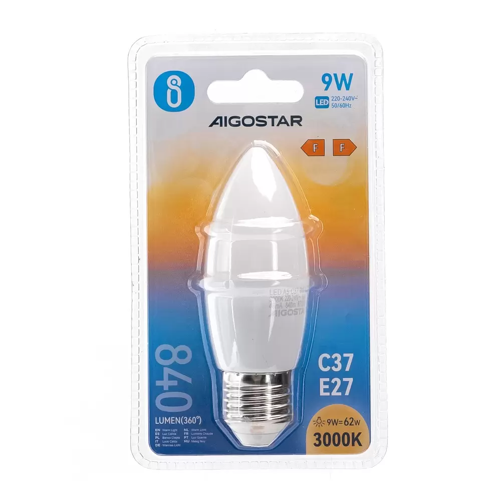 Lampadina Led E27 C35 a candela 9W Bianco caldo 3000K Aigostar - immagine 4
